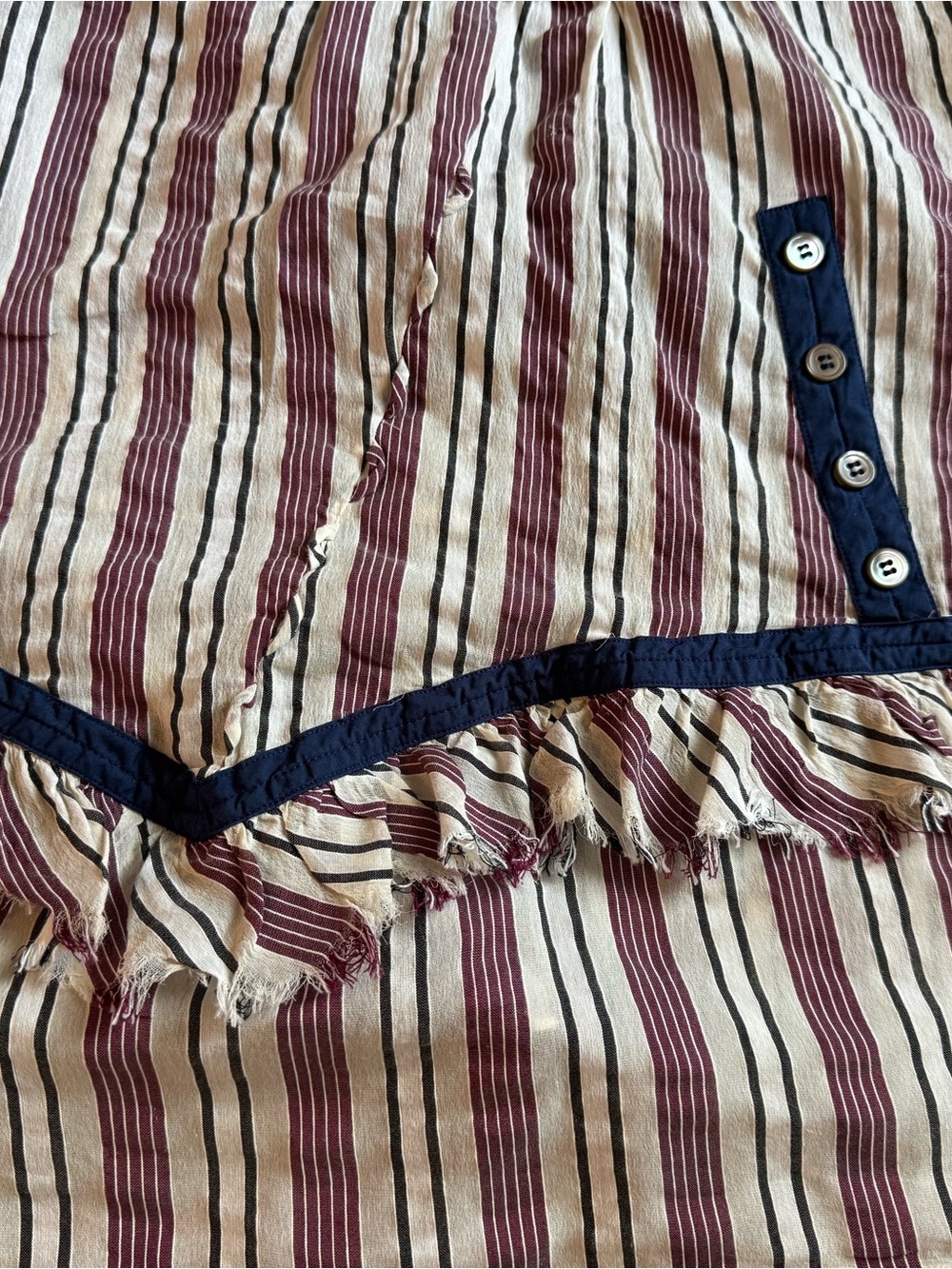 Marni Burgundy, White & Navy Striped Ruffle Top - Picture 3 of 7